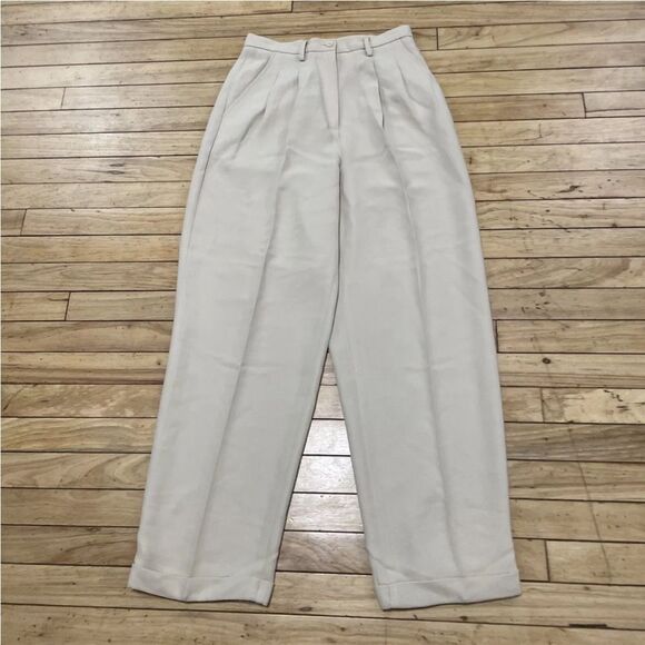 INC International Concepts Pleated Pants Women 8 Wide Cuff Cream High Rise 27x28 - Picture 3 of 16